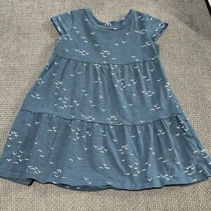 Charming Blue Kids Dress with Bird Pattern